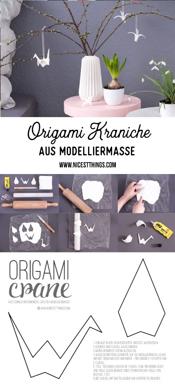 Origami Kranich Modelliermasse Origamikraniche Fimo DIY Frühlingsdeko #origami #papier #diy #modelliermasse #fimo #kranich #kraniche #dixblogger #frühlingsdeko