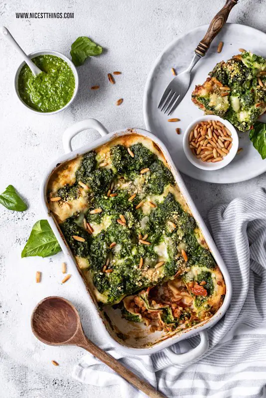 Vegane Lasagne Linsen Lasagne Spinat Pesto Rezept #vegan #lasagne #veganelasagne #linsenlasagne #spinatlasagne #lentils #spinach