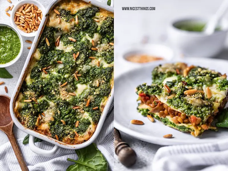 Vegane Lasagne Spinatlasagne Linsenlasagne Spinat Pesto Linsen Bolognese